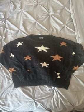 Luca Couture lightweight black sweater white and brown stars size medium
